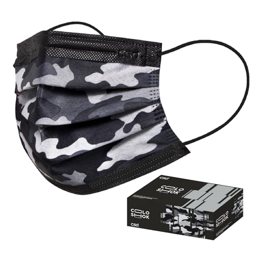 CSD Colo 30 Pcs Black Camo Disposable Face Masks, 3 Ply Adult Mask with Elastic Ear Loop, Nose Bridge Clip, Breathable Comfortable Mask Great for Indoor, Outdoors Use (Shadow Black Camo) - color: Shadow Black Camo