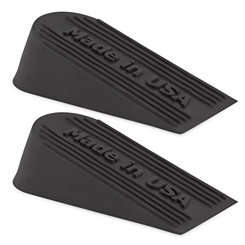 Large Big Rubber Door Stopper Made In USA - Door Stop Wedge for Carpet, Tile,Concrete Floor - Door Stoppers for Bottom of Door -Tall Heavy Duty for Commercial & Home- 6.5 x 2.75 x 1.9 Inches Black 2PK - color: Black