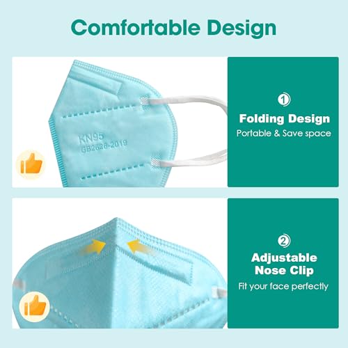 LEMENT KN95 Face Masks 50 Pack,5-Ply Breathable Cup Dust Disposable Masks For Adults,Blue - color: Adult-50 Pack-blue