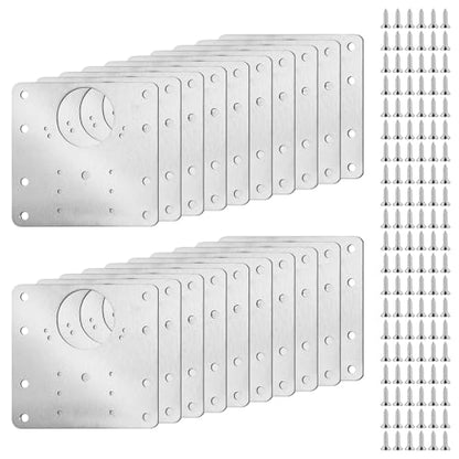 20PCS Upgraded Cabinet Hinge Repair Plate Kit, Durable Door Hinge Mounting Plate Stainless Steel, Large Cabinet Fix Board with Screws for Kitchen Cabinet, Cupboard Doors and Furniture