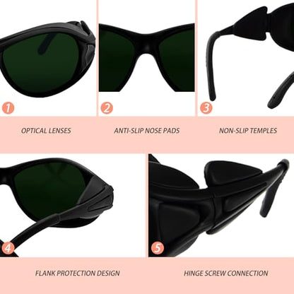 5-Pack OD4+ Laser Safety Glasses for 650nm, EN207 Certified Wrap-Around Goggles with Green Lens & Anti-Fog, High VLT 30% for Tattoo Removal and Aesthetic Procedures - color: Green-5