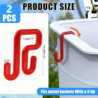 CNQLIS 2 Pack Red Bucket Hooks, Lineman Bucket Tool Holder Fits 3" Bucket Lip, Hooks for Aerial Baskets, Attach Tool Bags or Aprons, 40lbs - size: 3 Inch