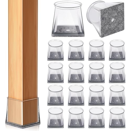 32 Pcs Square Chair Leg Floor Protectors, Clear Silicone Chair Leg Caps Covers Sliders for Hardwood & Tile Floors, Stay-On Tight Fit Design, Scratch-Free & Noise Reduction (S Fits: 3/4" to 1-1/16") - size: Square S