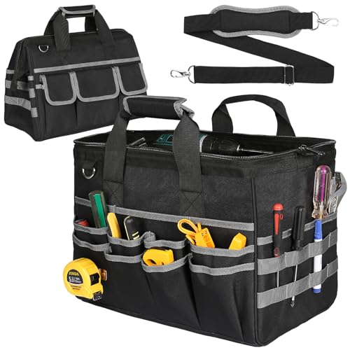 Heavy Duty Tool Bag,16.5 Inch Tool Bags for Men with 29 Pockets Portable Empty Tool Box Organizer,Waterproof Heavy Duty Tool Bag with Soft Handle Large Zipper,Father Day Gifts for Him Dad Men