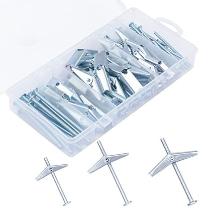 KURUI Hollow Wall Anchors Assorted Kit, 44Pc Heavy Duty Toggle Bolts and Wing Nut Kit, Drywall Anchors Assortment Set, Butterfly Anchors for Hanging Picture Curtain Rod Plant (1/8in, 3/16in, 1/4in) - style: 44 Pack