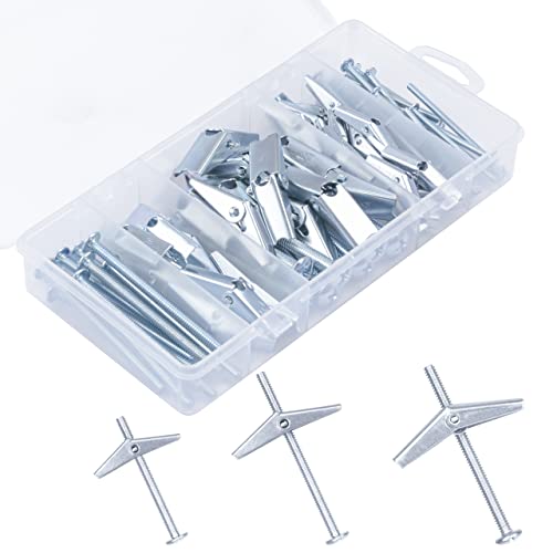 KURUI Hollow Wall Anchors Assorted Kit, 44Pc Heavy Duty Toggle Bolts and Wing Nut Kit, Drywall Anchors Assortment Set, Butterfly Anchors for Hanging Picture Curtain Rod Plant (1/8in, 3/16in, 1/4in) - style: 44 Pack