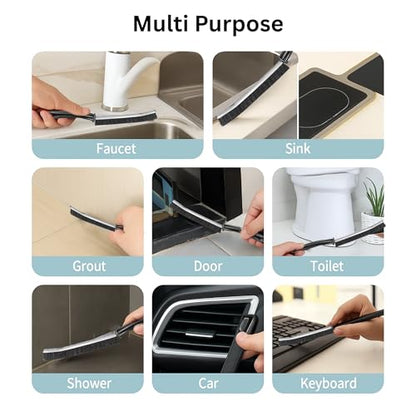 CrafTreat Hard Bristle Crevice Cleaning Brush – 6 Pack (Black) – Gap Scrub Brushes for Kitchen, Bathroom, Window Tracks, Grout, Car & Tight Spaces – Household Cleaning Tool