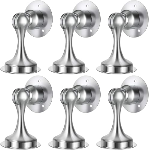 WINONLY Door Stopper, Magnetic Door Stop, Stainless Steel, Magnetic Door Catch, 3M Double-Sided Adhesive Tape, No Drilling, Screws for Stronger Mount, Hold Your Door Open, for Wide Doors (6) - style: 6 Pack-Silver