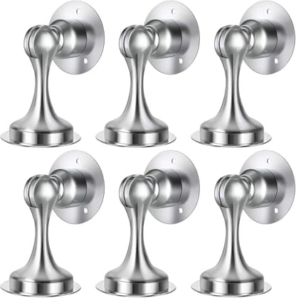 WINONLY Door Stopper, Magnetic Door Stop, Stainless Steel, Magnetic Door Catch, 3M Double-Sided Adhesive Tape, No Drilling, Screws for Stronger Mount, Hold Your Door Open, for Wide Doors (6) - style: 6 Pack-Silver