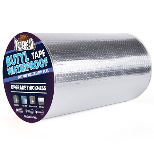 TAPEBEAR Extra Thicker Butyl Tape Waterproof 8inch x16feet, 51mil Aluminum Butyl Sealant Tape, Duct Sealing Adhesive for RV Roof Repair, Boat and Pipe Sealing, Metal, Glass & EDPM Roof Leak Patching - size: 8inch x 16feet