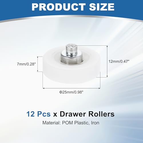 uxcell 12Pcs Drawer Rollers, 25mm Plastic Positioning Pulleys Small Drawer Pulley Bearing Replacement Wheel for Furniture Parts Cabinet Cupboard Wardrobe Slides - size: 25 mm