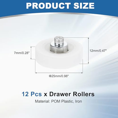 uxcell 12Pcs Drawer Rollers, 25mm Plastic Positioning Pulleys Small Drawer Pulley Bearing Replacement Wheel for Furniture Parts Cabinet Cupboard Wardrobe Slides - size: 25 mm