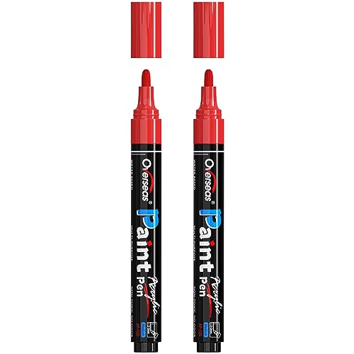 Overseas Red Paint Pens Paint Markers - Permanent Acrylic Markers 2 Pack, Water Based, Quick Dry, Waterproof Marker Pen for Rock, Wood, Plastic, Metal, Canvas, Glass, Fabric, Mugs. Medium Tip - color: Red