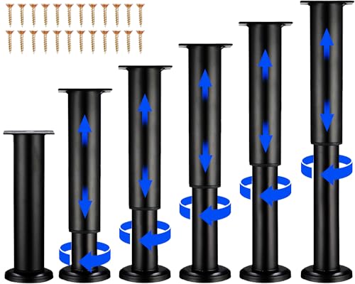 6 PCS Adjustable Height Bed Support Legs for Bed Frame/Bed Center Slat, Heavy Duty Furniture Replacement Legs 7.08-12.2 inch for Sofa/Cabinet/Couch/Dresser/Table (Black) - color: Black, size: (6pcs) 7.08-12.2 Inch