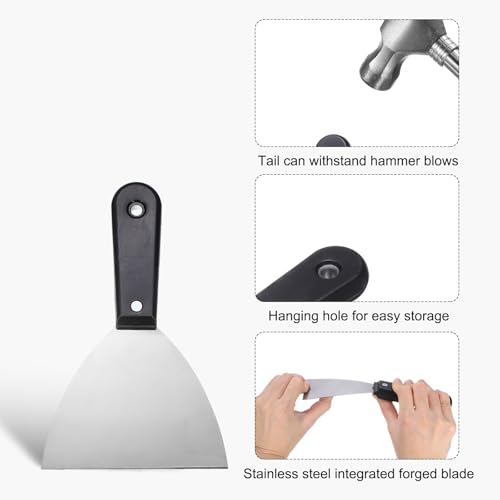uxcell 7pcs Putty Knife Set 1/1.5/2/2.5/3/4/5 Inch Carbon Steel Paint Scraper Flexible Drywall Repair Mud Knife for Removing Cement Wallpaper Mud Adhesive Taping