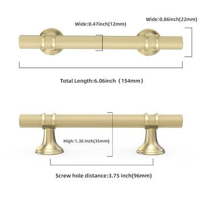 10 Pack 3-3/4 Inch Cabinet Pulls knurled Brushed Gold Kitchen Cabinet Handles Aluminum and Zinc Alloy Drawer Pulls Solid Cabinet Hardware - color: Brushed Gold Knurled, size: 3-3/4'' Hole Center(96mm)