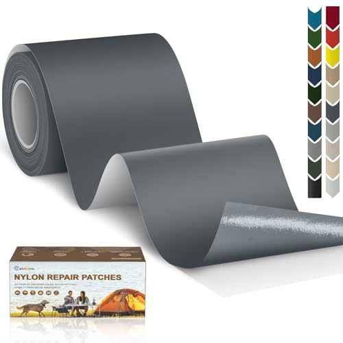 Cahomo 3x79 Nylon Repair Patch Nylon Repair Tape Self Adhesive Fabric Tapes Outdoor Camping Gear Fabric kit for Tent, Umbrella, Down Jackets, Sleeping Bag, Knapsack (Dark Gray) - color: Dark Gray, size: 3x79 inch