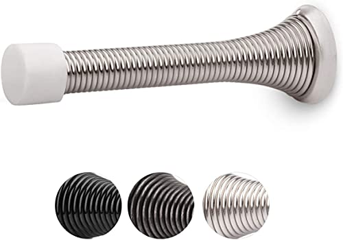 HOMOTEK 20 Pack Spring Door Stopper with Rubber Bumper Satin Nickel 3-1/8" Flexible Spring Heavy Duty Wall Door Stop Low Mounted Door Bumper for Home (Satin Nickel) - color: Satin Nickel, size: 20 Pack