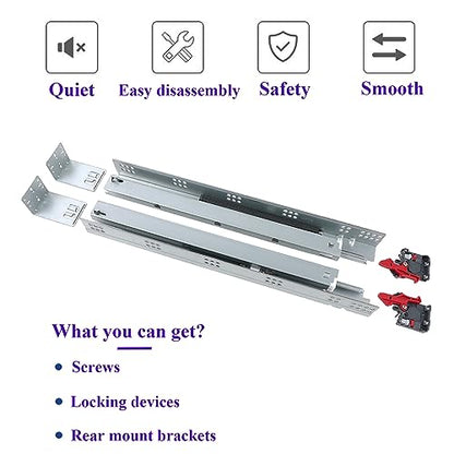 Undermount Concealed Soft Close Drawer Slides 15inch,6 Pairs Full Extension Drawer Glides Runners with Locking Device and Rear Mounting Brackets - size: 15 Inch