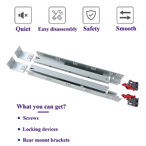 Undermount Concealed Soft Close Drawer Slides 18inch,6 Pairs Full Extension Drawer Glides Runners with Locking Device and Rear Mounting Brackets - size: 18 Inch
