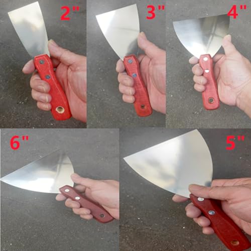 5Pcs 2" Putty Knife Scrapers Stainless steel spatula Tool set，with a comfortable wooden handle，for Scrapering,Drywall Repairs and Spreading，Taping Drywall Wall Painting (2" - 5Pcs) - color: 2" - 5pcs