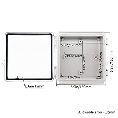 Zulkit Junction Box IP67 Waterproof Electrical Box Hinged Clear Cover Stainless Steel Latch Plastic Enclosure for Project w Mounting Plate Wall Bracket and 2 Cable Gland 5.9"x5.9"x3.5"/150x150x90mm - color: Clear Cover, size: 5.9"x5.9"x3.5"