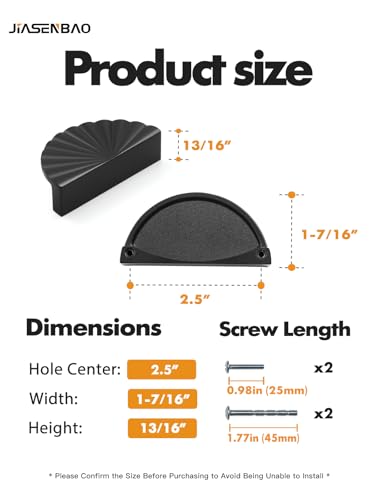 5 Pack Black Cabinet Pulls 2.5" Hole Center Cup Flat Matte Black Drawer Pulls Kitchen Cupboard Bathroom Dresser Cabinet Hardware Handles Zinc Alloy - color: Black, size: 2.5"(64mm) Hole Center