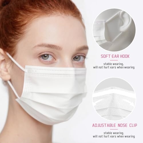 NNPCBT White Disposable Face Masks 100 Pack,3-Ply Breathable Mask For Adults,Great For Outdoors,Home, Office, School - color: Adult-100 Pack-white