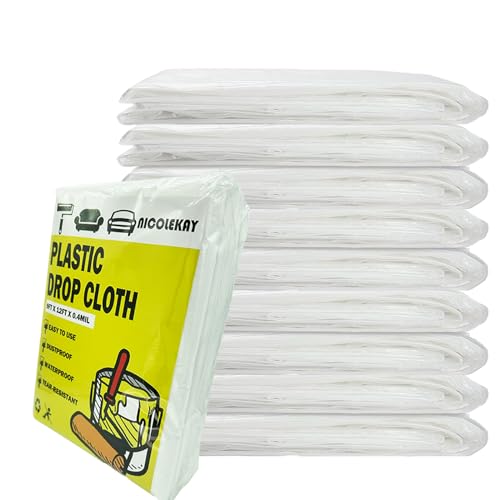 10 Pack 12 x 9 ft Painter’s Plastic Drop Cloth Painting Sheet-Light & Durable Dust Cover