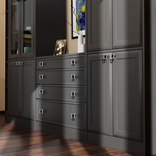 Black Matte Kitchen Cabinet Drawer Knobs 4 Crystal Brushed Cabinets Pulls Knob, Solid Base Closet Cupboard Dresser Drawers Hardware Handles, Golden Bathroom Bedroom Pull Single Hole Satin Brass Knobs - color: Black-4 pack, size: Square