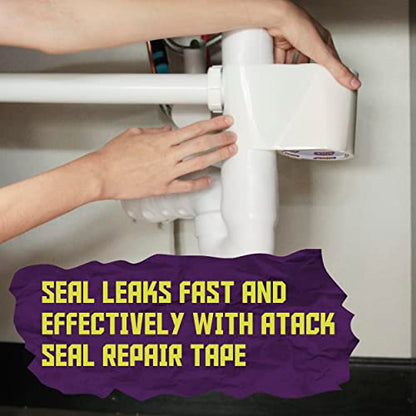 ATack Waterproof Patch and Seal Tape, White, 4 Inches x 10 Feet, Water Barrier Tape for Stop Leak Repair on Pipes, Chimney, Roof, Boat, and HVAC - color: White