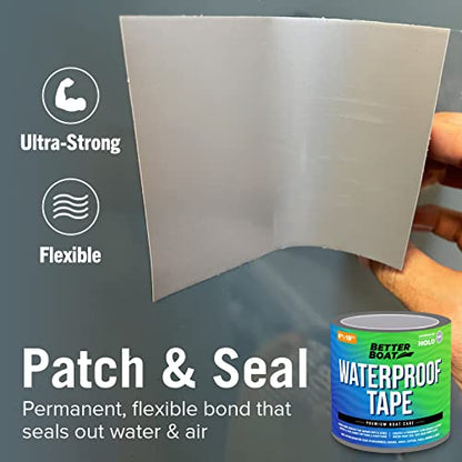 Better Boat Gray Waterproof Tape for Leaks Heavy Duty Marine Grade Seal Tape, 15 ft x 4 in, Canvas, Gutters, HVAC, Outdoor Sealing - color: Gray