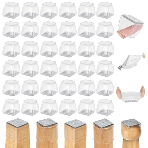 Amrules 36Pcs Square Chair Leg Floor Protectors, Silicone Chair Feet Caps to Protect Tile Floors, Felt Pads Furniture Leg Caps Covers from Scratches and Noise (Clear, Small Fit:0.76"-1.02") - color: Clear & Silver-36pcs, size: Square S(Fit:0.76"-1.02")