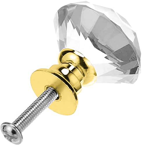 Akstore 6 Pcs Crystal Glass Cabinet Knobs 30mm Diamond Shape Drawer Kitchen Cabinets Dresser Cupboard Wardrobe Pulls Handles (Clear-Golden, 30mm) - color: Clear-Golden, size: 30 mm