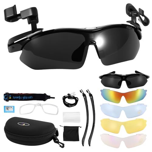 Outdoor Polarized Sunglasses for Men Women, Sports UV400 Protection Sunglasses Clip-on Wearable Head-mounted Sun Glasses with 5 Interchangeable Lenses for Cycling Fishing Traveling Driving Hiking