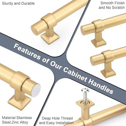 5Pack Hole Centers 2.5inch(64mm) Gold Champagne Cabinet Handles T Shaped Kitchen Cabinet Pulls Hardware Pull Handle for Cabinets Dressers 4inch Total Length - color: Champagne Gold, size: Hole Centers: 2.5inch