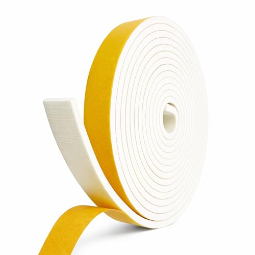 Weather Stripping Foam Tape, 17 Ft Door Seal Strip, EVA Material, High Density 1/4" Thick, No Residue Adhesive, Weatherproof Door Seal Strip for Sliding Door, Windows, White (3/4" Wide) - size: 3/4" Wide