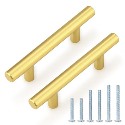 Probrico 5 Pack 3 Inch Center-to-Center Kitchen Cabinet Pulls T Bar Gold Cabinet Handles Modern Drawer Hardware Dresser Pulls, 5 Inch Total Length - color: Gold, size: hole center 3"