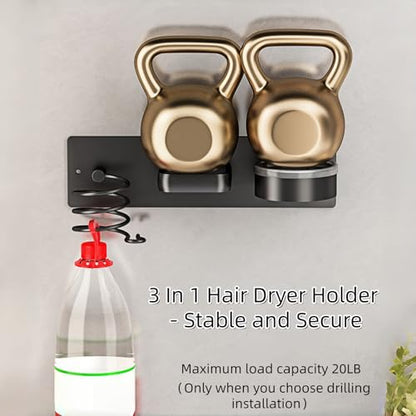 Hair Dryer Holder Wall Mounted Blow Dryer Holder Curling Iron Holder Straightener Holder 3 in 1 Bathroom Metal Hair Tool Organizer Rack（White） - color: White