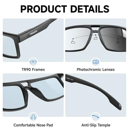 Photochromic Sunglasses for Men Women, UV Transition and Proteciton. ANSI Z87.1 for Sports Running and Work safety