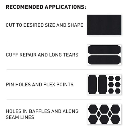 GEAR AID Tenacious Tape Repair Patches – Peel-and-Stick Nylon Gear Patches for Jackets, Tents, Sleeping Bags, Backpacks, and Outdoor Gear – Fix Rips, Tears, and Holes, 19 Various Sizes, Black - style: 19 Pre-cut Assorted Patches, Black