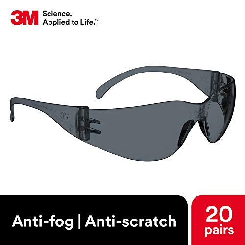 3M Safety Glasses, Virtua, 20 Pack, ANSI Z87, Unisex, Anti-Fog Gray Lens, Gray Frame, Economical Eye Protection, Lightweight, Wraparound Coverage, UVA, UVB, UVC - size: Pack of 20, style: Anti-fog