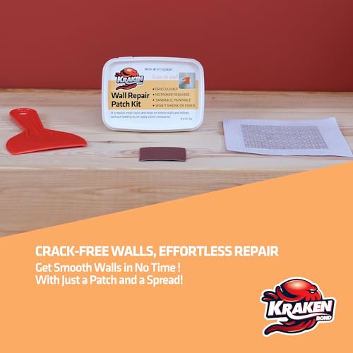 Kraken Bond Drywall Patch Repair Kit - (1x8 fl.oz.) Easy to Use Wall Patch Repair Kit for Drywall Hole & Cracks, Includes Aluminum Self-Adhesive Patch, Grit Sandpaper, Plastic Putty Knife, 1 Pack - size: 1 Pack