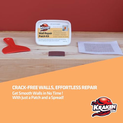 Kraken Bond Drywall Patch Repair Kit - (12x8 fl.oz.) Easy to Use Wall Patch Repair Kit for Drywall Hole & Cracks, Includes Aluminum Self-Adhesive Patch, Grit Sandpaper, Plastic Putty Knife, 12 Pack - size: 12 Pack