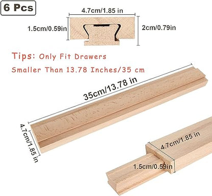 6 PCS 35cm/13.78Inch Wooden Drawer Slides Bottom Mount, Classic Traditional Wood Center Guide Track Bottom Mount with Slide Glides, Replacement Inforcement Part for Drawer - size: 13.8in-6PCS