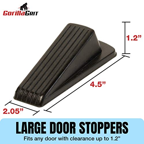 Rubber Door Stoppers - Door Stop Wedge, Large Heavy Duty Flexible Door Holder - Black 4 Pack - Non Marking Anti Slip Jammer - color: Black