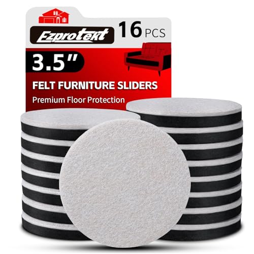 Ezprotekt 3.5" Felt Furniture Movers Sliders for Hardwood & Vinyl Floors, 16 Pcs Round Reusable Felt Furniture Moving Pads for Heavy Duty Sofa Bed Couch Cabinet, Move Items and Quickly (Beige) - color: Beige, size: 3.5" (Round)