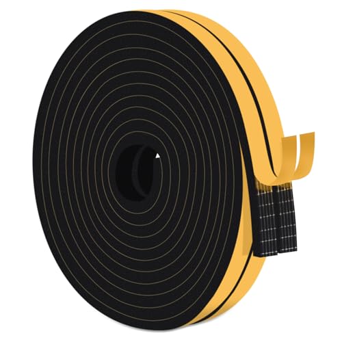 Foam Weather Stripping Door Seal Strip 1/2" x 1/4", Strong Adhesive High Density Foam Tape, Energy Saving, Weatherproof, Soundproof Insulation for Doors and Windows, Black - color: Black, size: 1/2 in X 1/4 in X 26 Ft