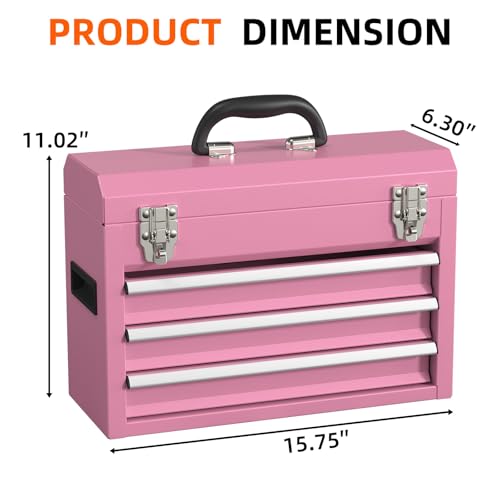 Heavy-Duty Metal Tool Chest with Drawers, Powder-Coated for Garage & Home (Pink) - color: Pink