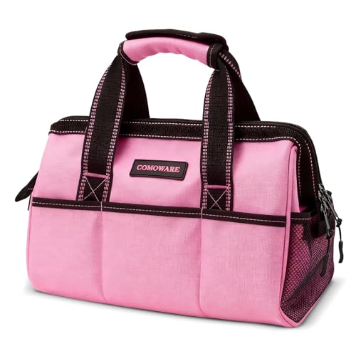 COMOWARE 13-Inch Tool Bag, Pink Soft Storage Bags with Inside Pockets, Wide Mouth Pink Tool Tote Bag - color: Pink